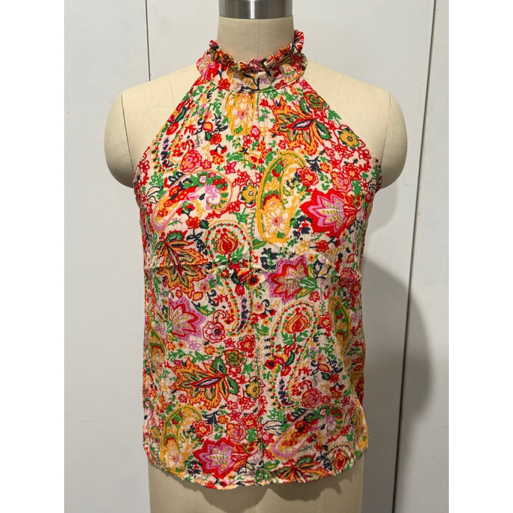 Women's Cynthia Rowley 
XS pink Multi-color Floral Paisley high neck neck blouse